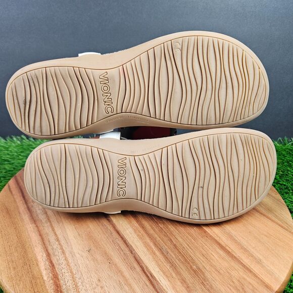 Vionic Brea Sandals Womens Size 9.5 White Slingback Comfort Orthotic T-Strap - Picture 10 of 11